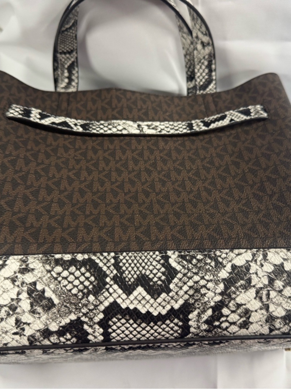 Michael Kors Emilia Large Satchel – New w/ Tags – Brown Signature / Snake Print - Picture 9 of 10